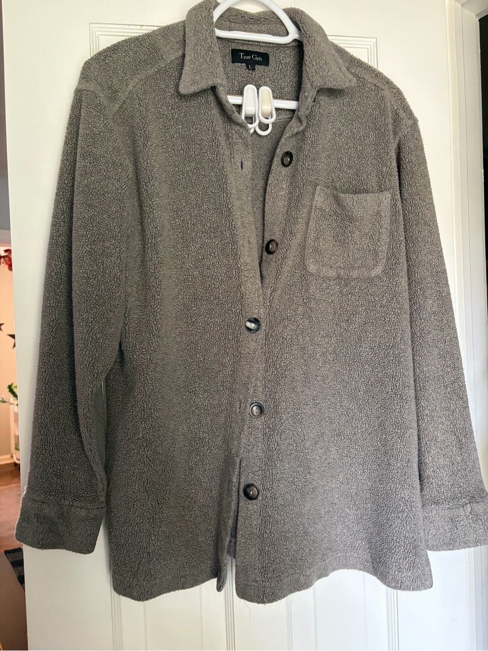 True Grit Taupe Sherpa Button-Down Shirt Jacket - Men